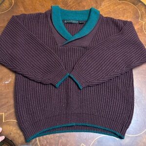 Santana vintage 90s sweater colorful retro eggplant and teal size L acrylic